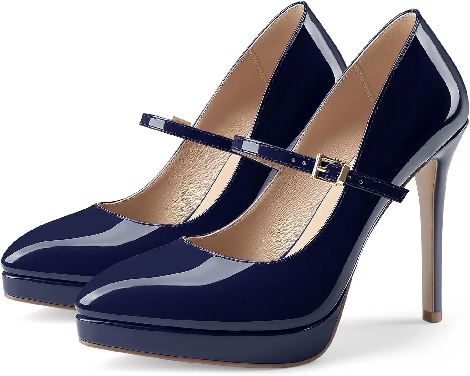 Oh Mispares Women’s Stiletto High Heels Thin Platform Styling Pointed Toe Mary Jane Style Summer Dress Pumps 5 inch Trendy Office Wear Shoes