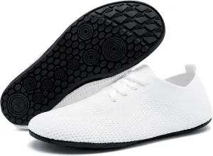 Oltyutc Women's Wide Minimalist Barefoot Shoes Zero Drop Tennis Running Shoes Slip On Walking Sneakers Gym Workout Trail Trainers White 9.5
