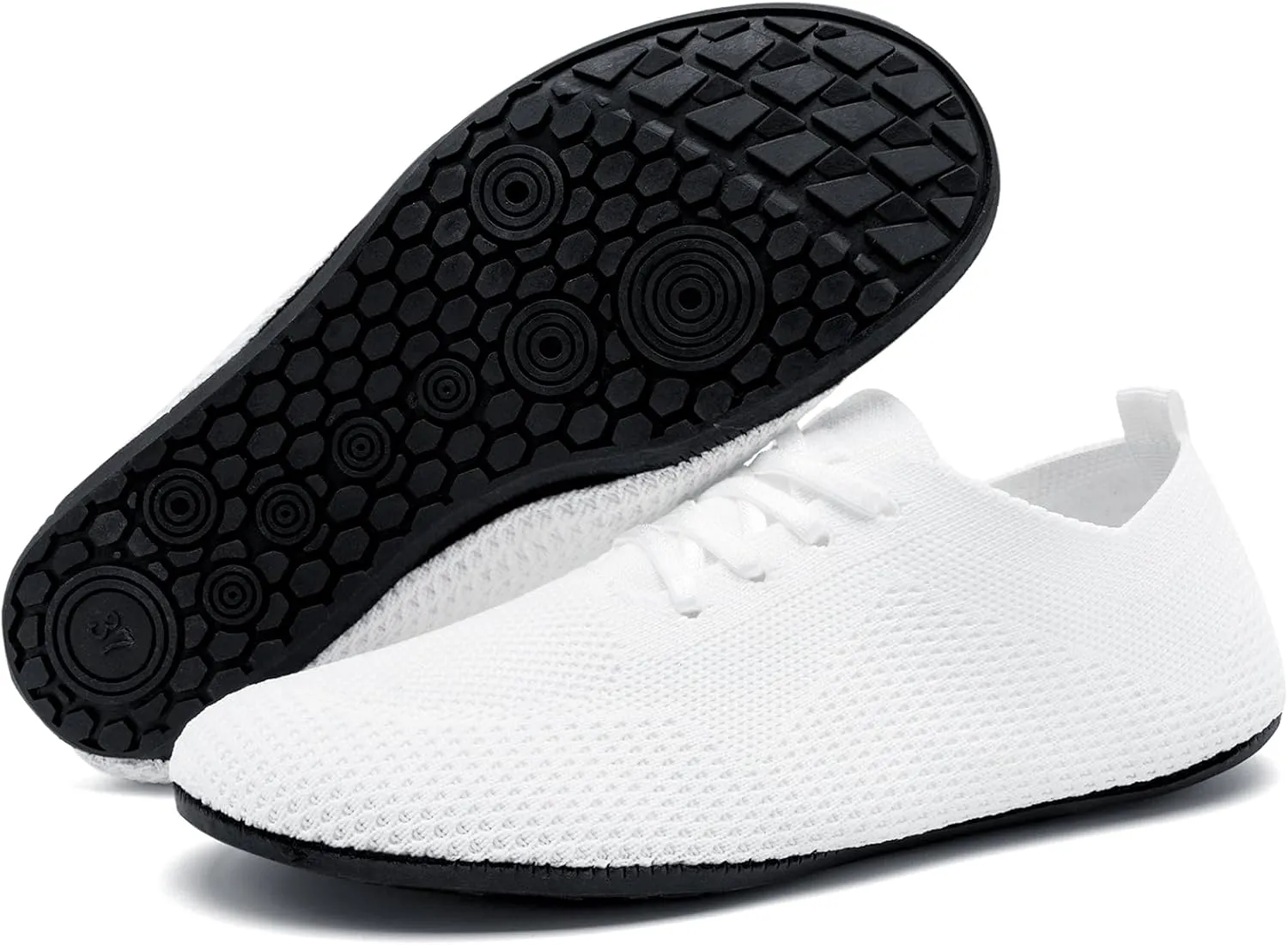 Oltyutc Women's Wide Minimalist Barefoot Shoes Zero Drop Tennis Running Shoes Slip On Walking Sneakers Gym Workout Trail Trainers White 9.5