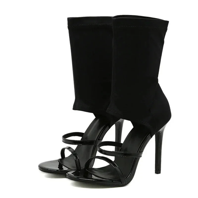 Open Toe Thin High Heels Elastic Boots