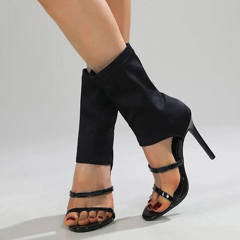 Open Toe Thin High Heels Elastic Boots
