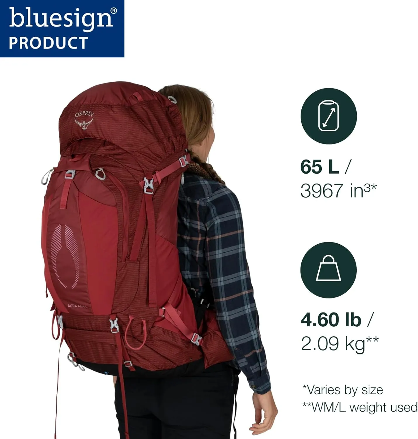 Osprey Aura AG 65L Women's Backpacking Backpack, Enchantment Purple, WM/L
