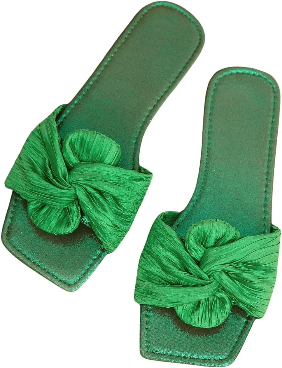 OYOANGLE Women's Metallic Twist Front Open Toe Flat Sandals Fashion Slide Sandals