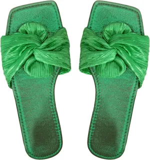OYOANGLE Women's Metallic Twist Front Open Toe Flat Sandals Fashion Slide Sandals
