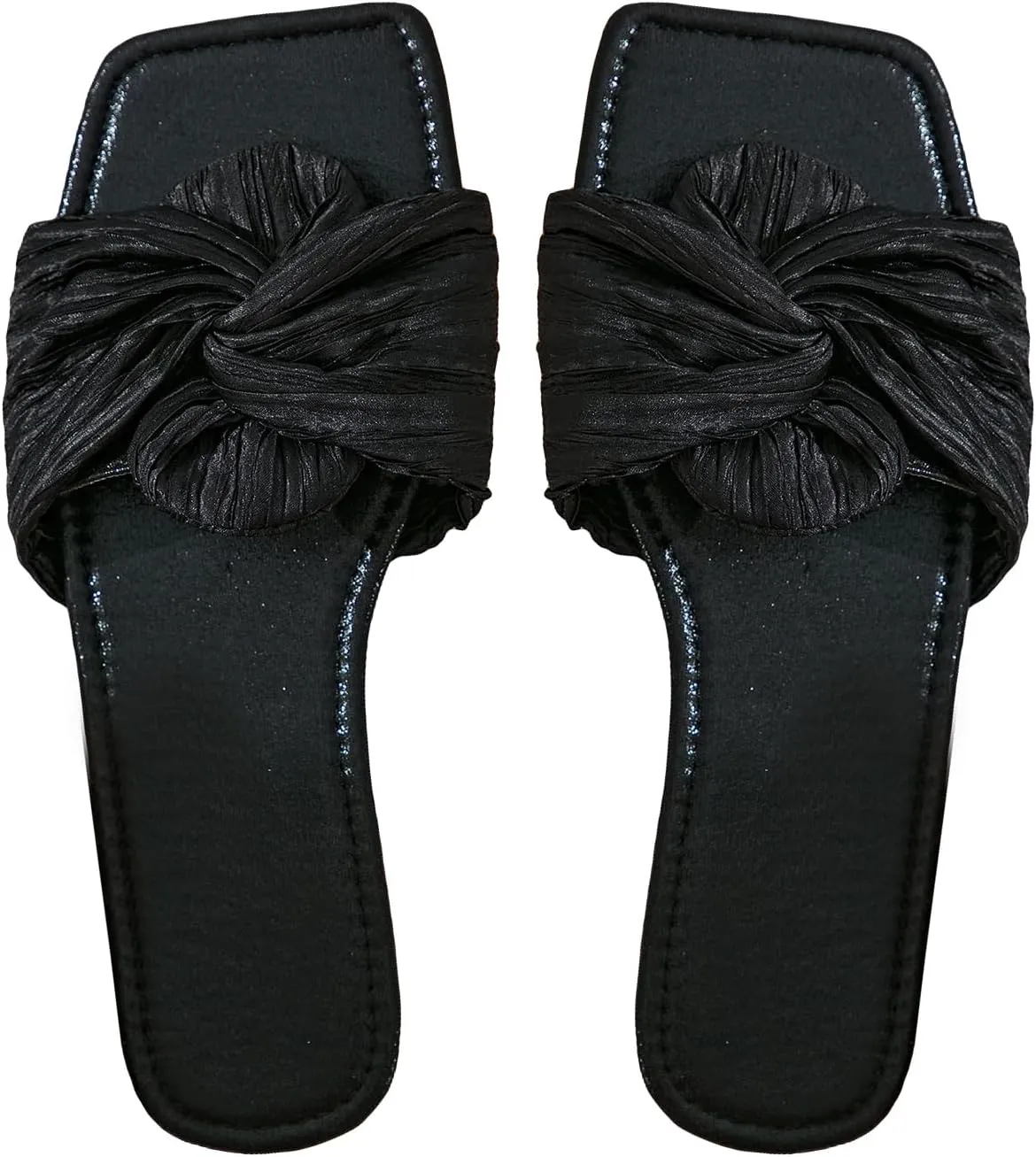 OYOANGLE Women's Metallic Twist Front Open Toe Flat Sandals Fashion Slide Sandals