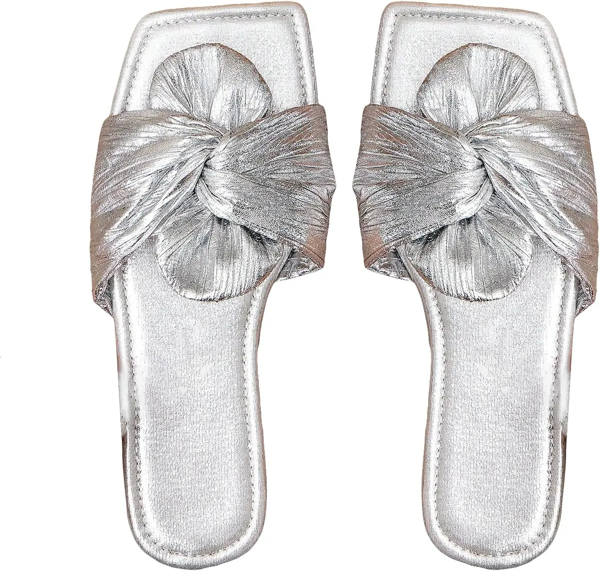 OYOANGLE Women's Metallic Twist Front Open Toe Flat Sandals Fashion Slide Sandals