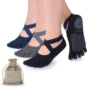 Ozaiic Yoga Socks for Women with Grips, Non-Slip Five Toe Socks for Pilates, Barre, Ballet, Fitness