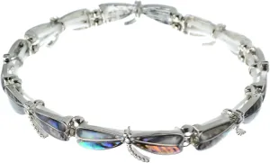 PammyJ Thin Dragonfly Abalone Silvertone Stretch Bracelet