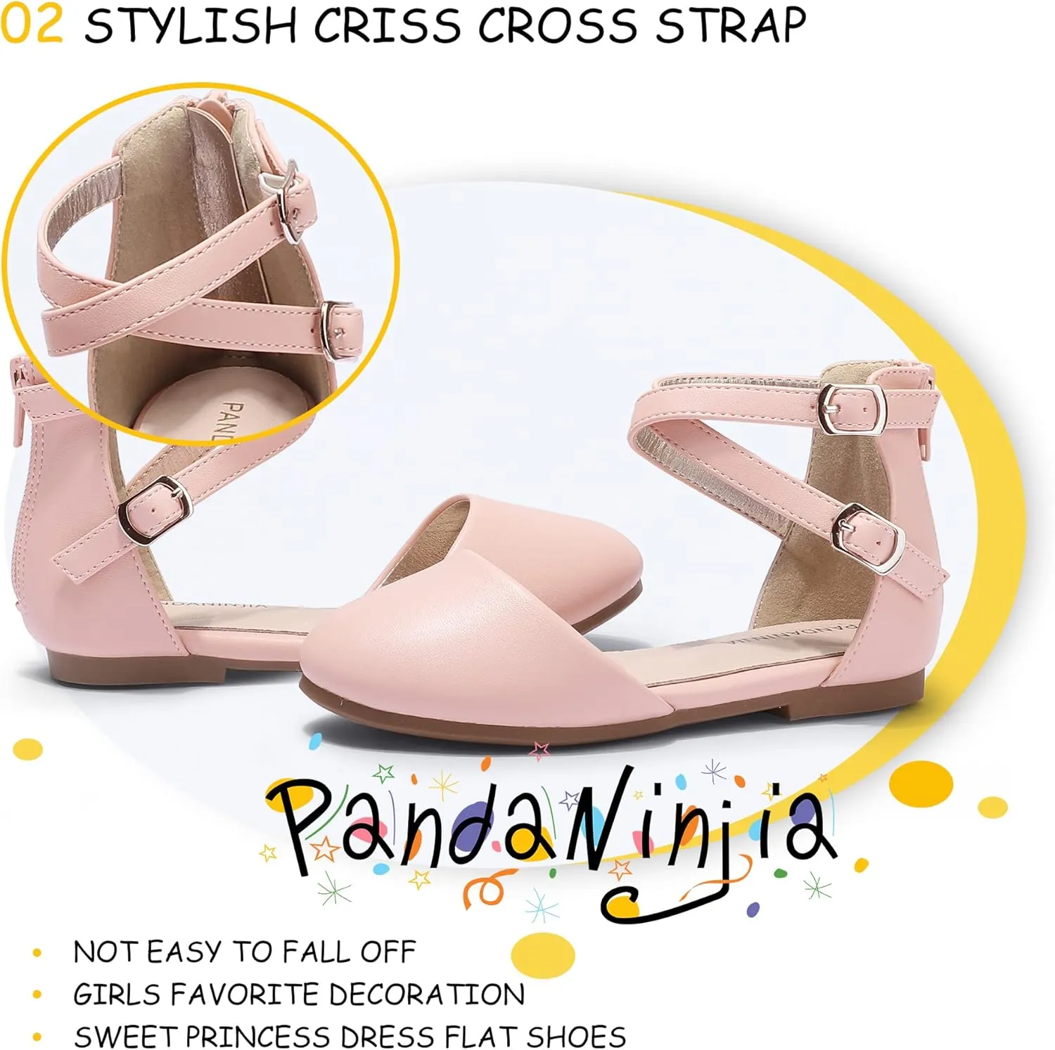 PANDANINJIA Girls Dress Shoes Flats Wedding Party School Toddler Little Kids Ankle Strap Ballet Flats Sandals