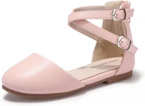 PANDANINJIA Girls Dress Shoes Flats Wedding Party School Toddler Little Kids Ankle Strap Ballet Flats Sandals