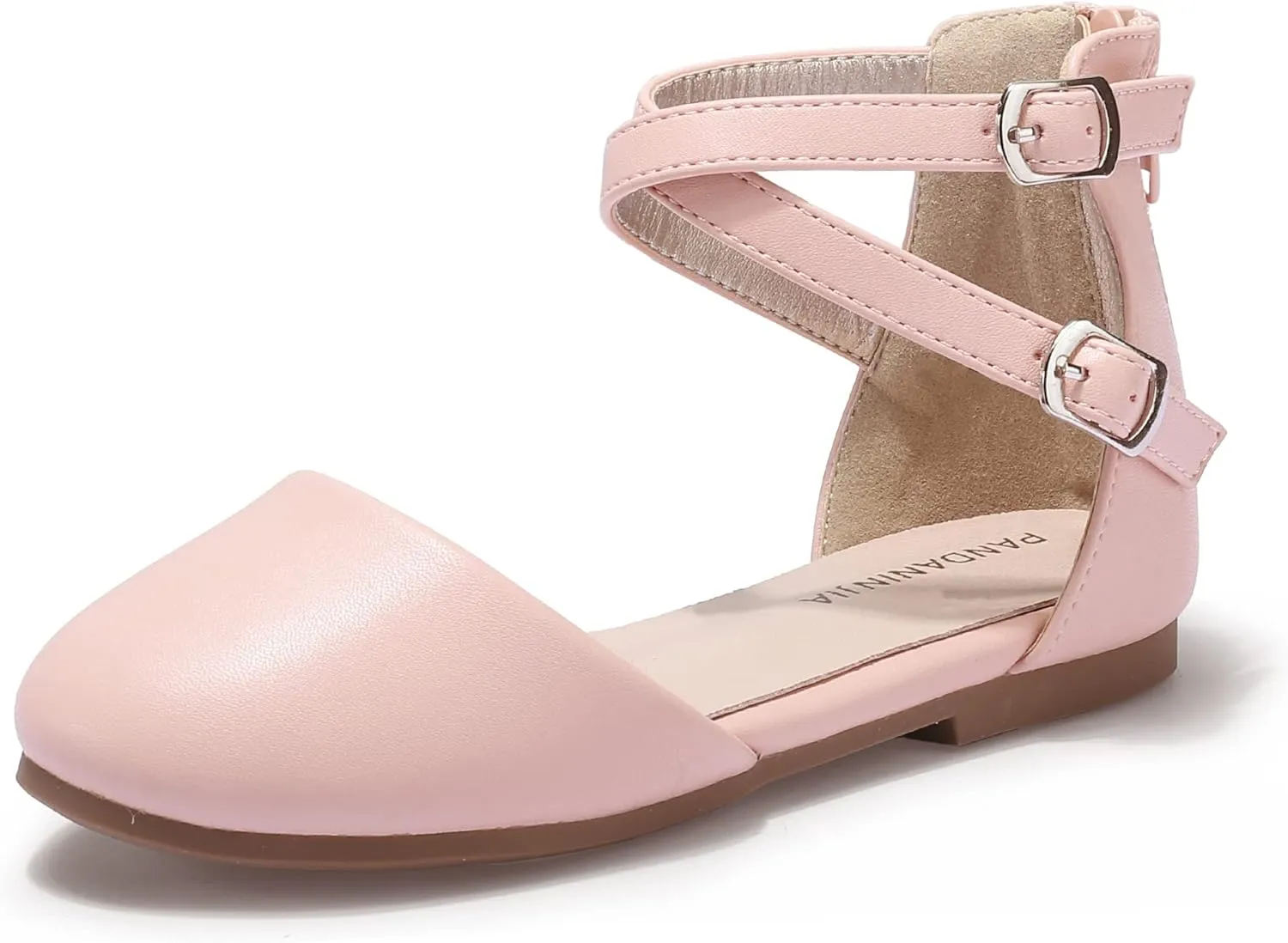 PANDANINJIA Girls Dress Shoes Flats Wedding Party School Toddler Little Kids Ankle Strap Ballet Flats Sandals