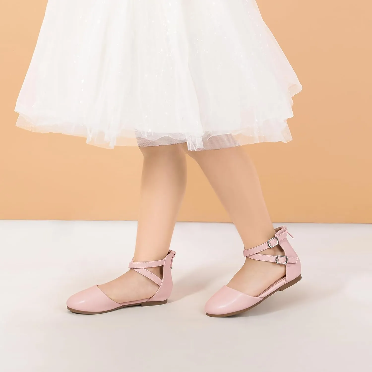 PANDANINJIA Girls Dress Shoes Flats Wedding Party School Toddler Little Kids Ankle Strap Ballet Flats Sandals