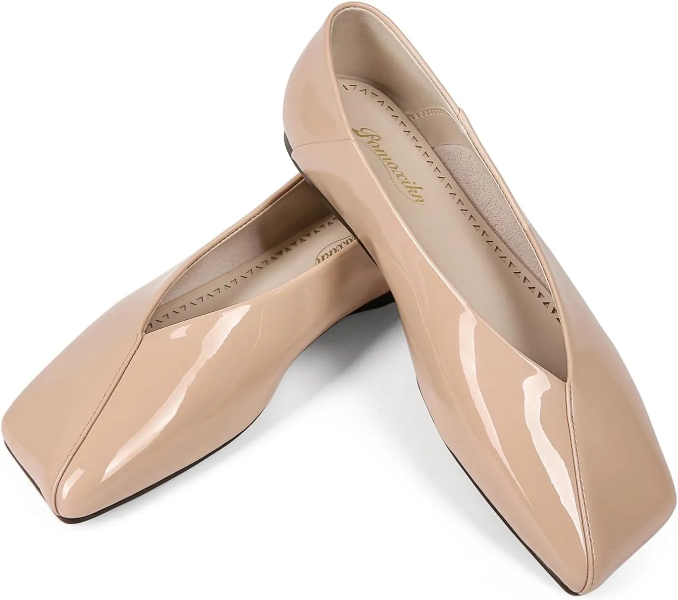 Patent Leather Ballet Flats for Women Fashionable Square Toe Ballet Flats Loafer Shoes for Women Nude Dress Shoes.