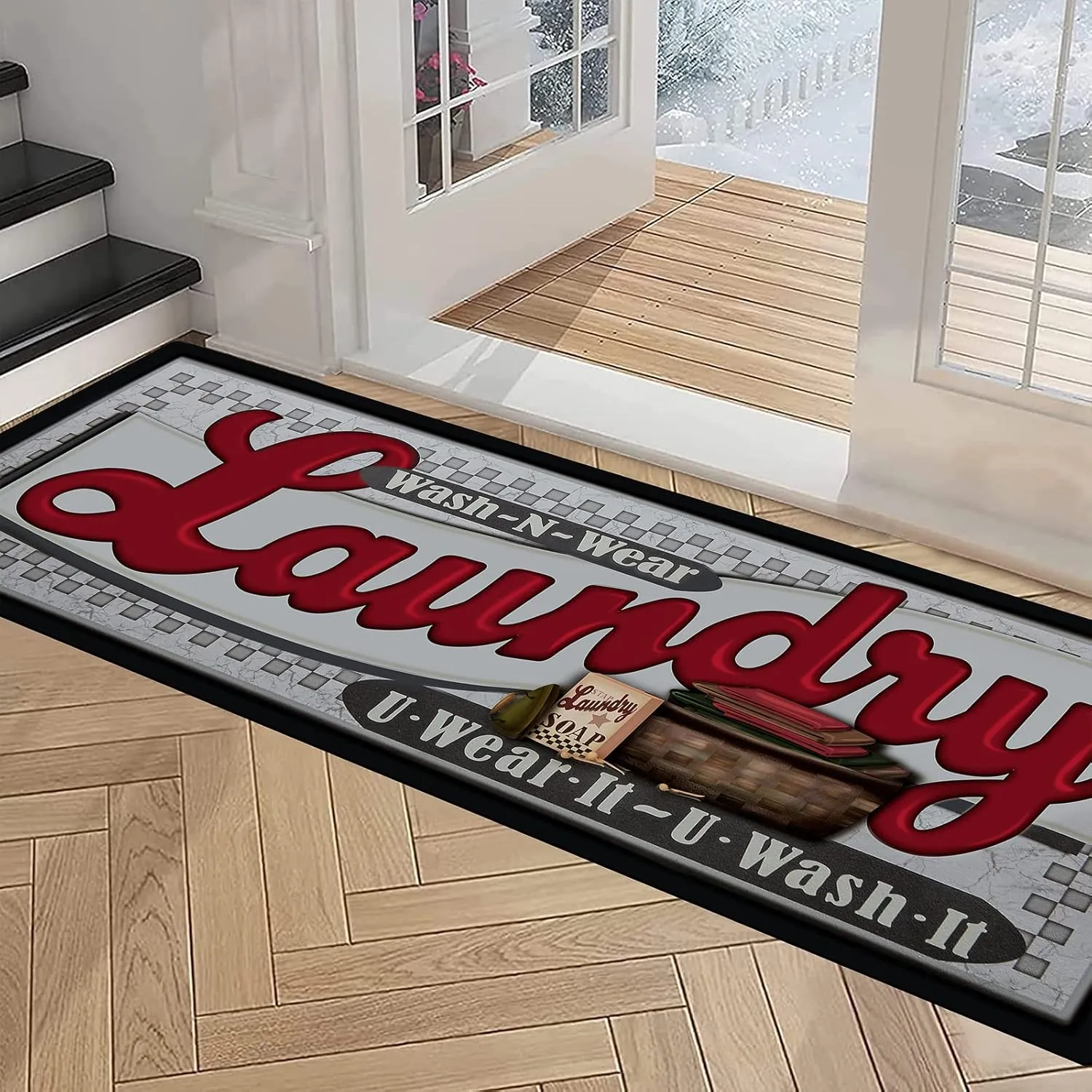 Pauwer Farmhouse Laundry Room Rug Runner 20"x59" Rubber Non Slip Kitchen Mats for Floor Waterproof Laundry Area Rug Washable Floor Carpet Runner for Entryway Bathroom Hallway Mudroom
