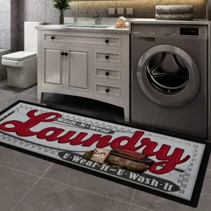 Pauwer Farmhouse Laundry Room Rug Runner 20"x59" Rubber Non Slip Kitchen Mats for Floor Waterproof Laundry Area Rug Washable Floor Carpet Runner for Entryway Bathroom Hallway Mudroom