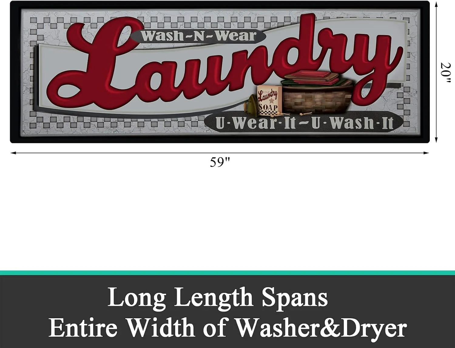 Pauwer Farmhouse Laundry Room Rug Runner 20"x59" Rubber Non Slip Kitchen Mats for Floor Waterproof Laundry Area Rug Washable Floor Carpet Runner for Entryway Bathroom Hallway Mudroom