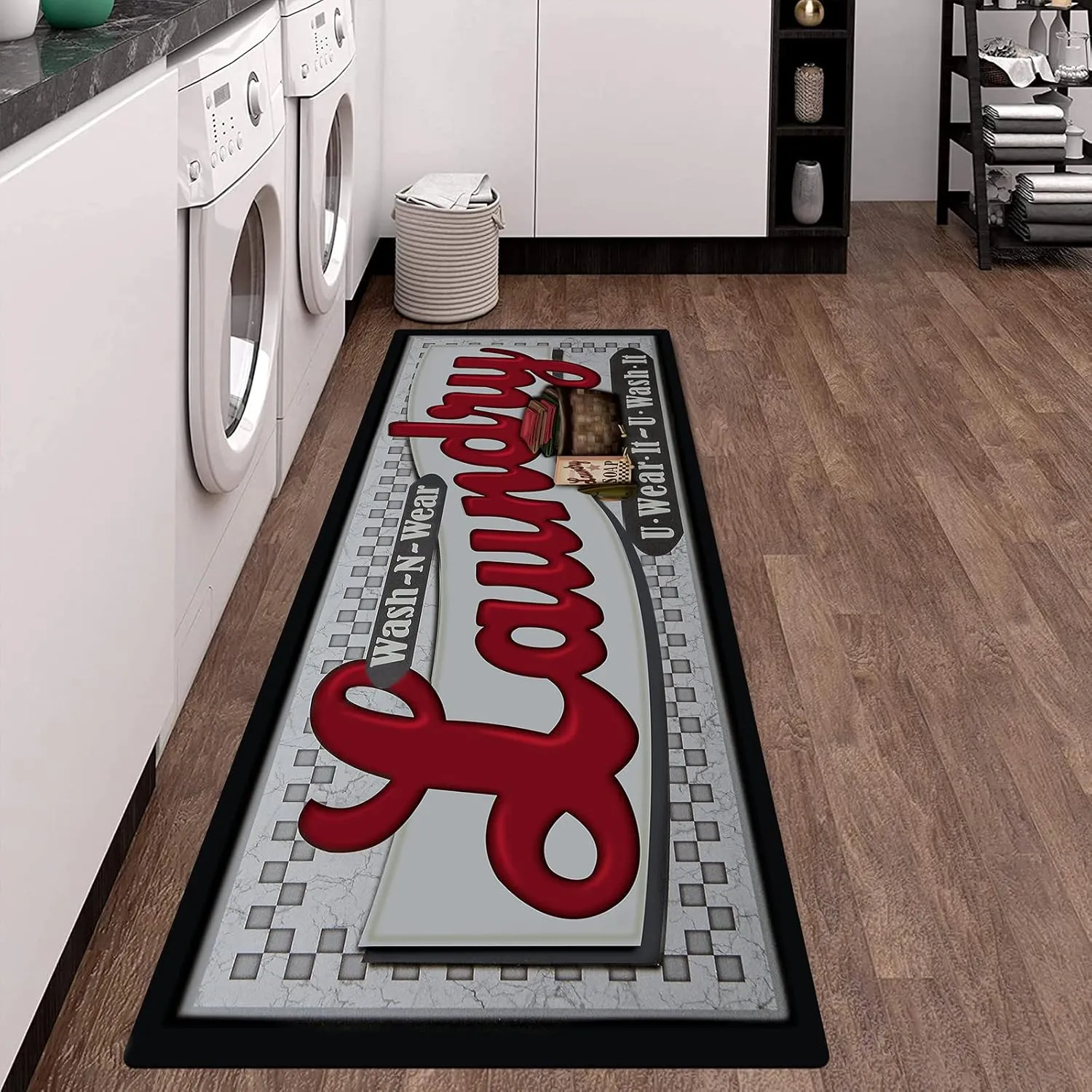 Pauwer Farmhouse Laundry Room Rug Runner 20"x59" Rubber Non Slip Kitchen Mats for Floor Waterproof Laundry Area Rug Washable Floor Carpet Runner for Entryway Bathroom Hallway Mudroom