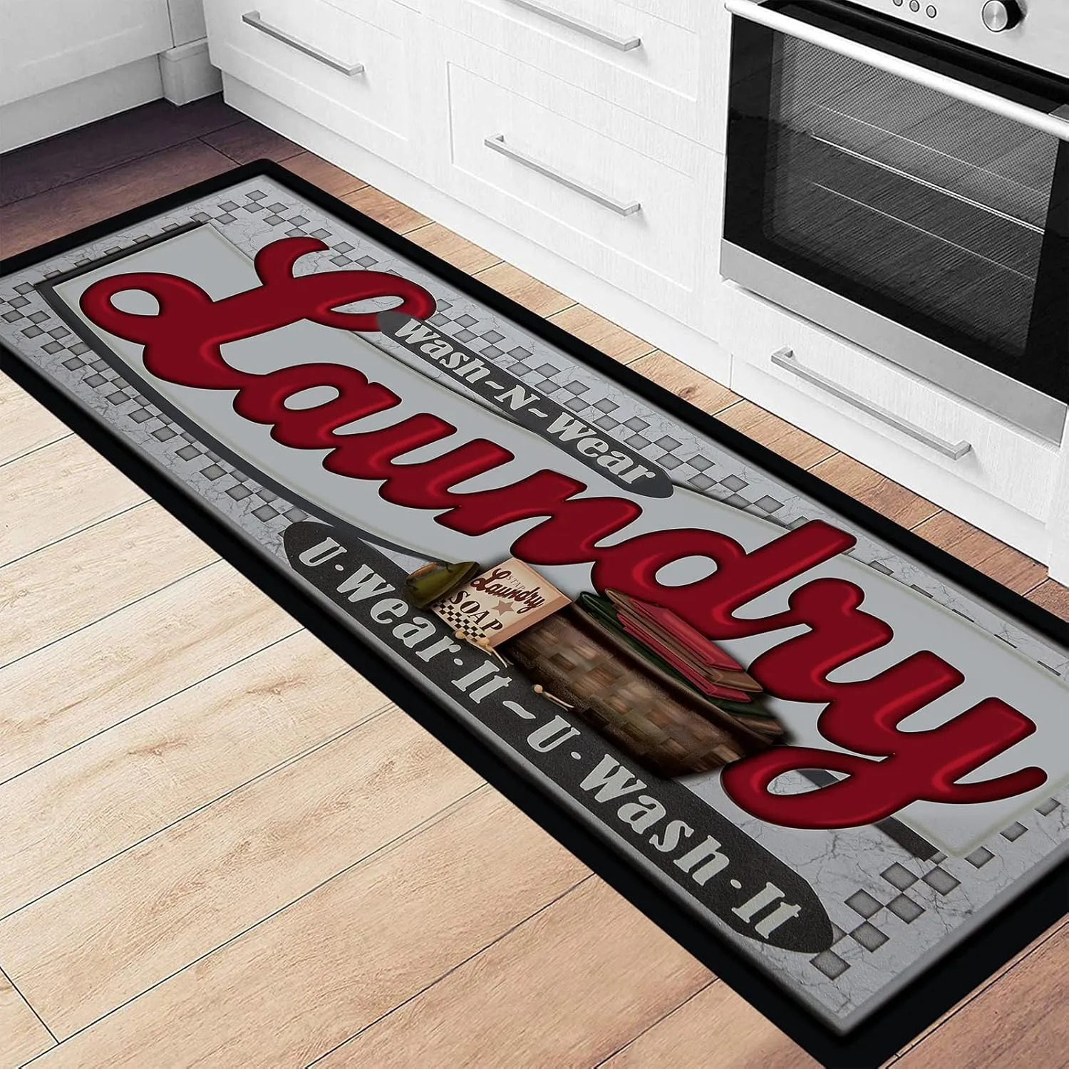 Pauwer Farmhouse Laundry Room Rug Runner 20"x59" Rubber Non Slip Kitchen Mats for Floor Waterproof Laundry Area Rug Washable Floor Carpet Runner for Entryway Bathroom Hallway Mudroom