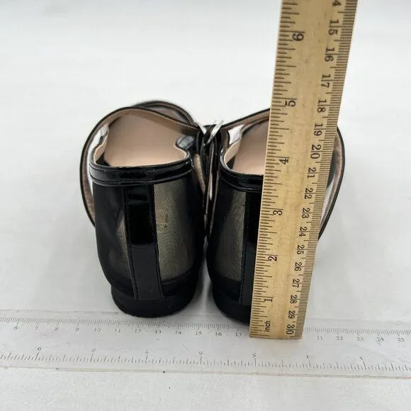 Pazzion Black Mesh Squared Toe Mary Jane Easy Strap Buckled Slip On Ballet Flat