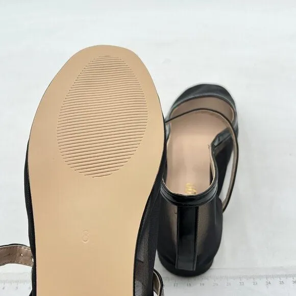 Pazzion Black Mesh Squared Toe Mary Jane Easy Strap Buckled Slip On Ballet Flat