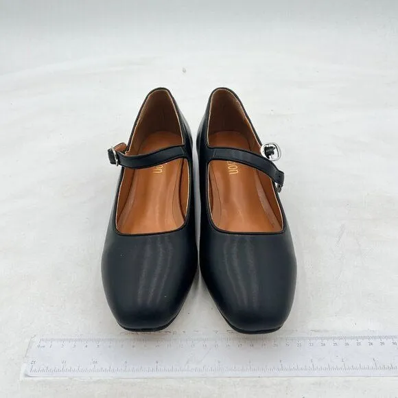 Pazzion Black Squared Toe Mary Jane Flats Easy Strap Buckled Dating Dress Shoes