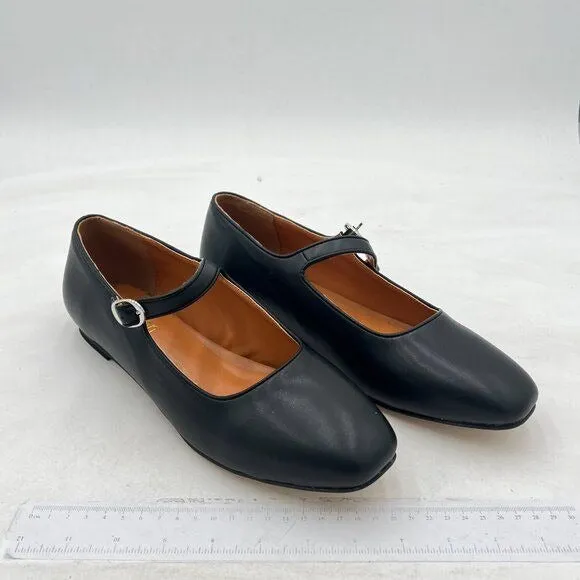 Pazzion Black Squared Toe Mary Jane Flats Easy Strap Buckled Dating Dress Shoes