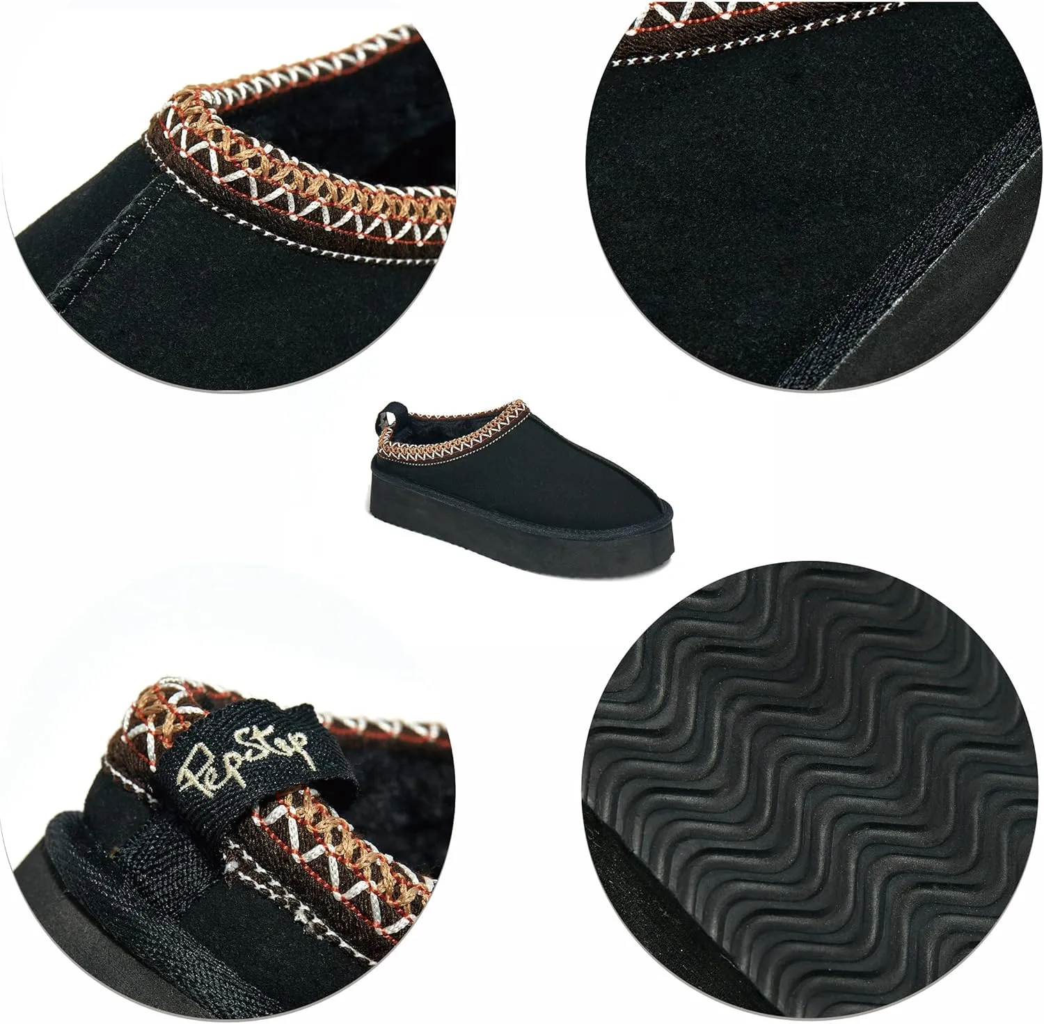 PepStep Womens Slippers Platform Mini Ankle Boots,Vegan Suede Upper,Warmly Cozy Fuzzy Fur-Lined Sneaker Shoes for Out Door