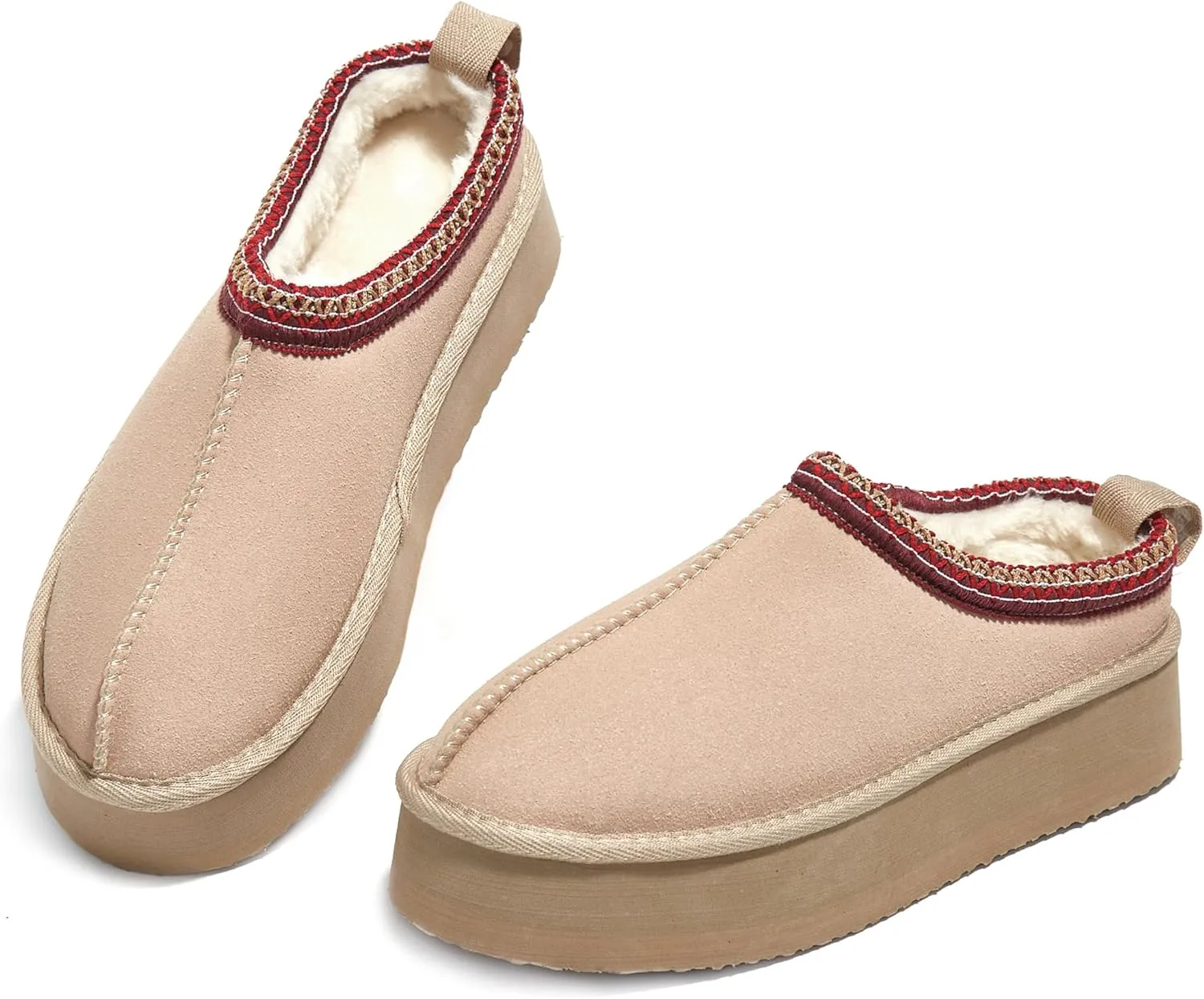 PepStep Womens Slippers Platform Mini Ankle Boots,Vegan Suede Upper,Warmly Cozy Fuzzy Fur-Lined Sneaker Shoes for Out Door