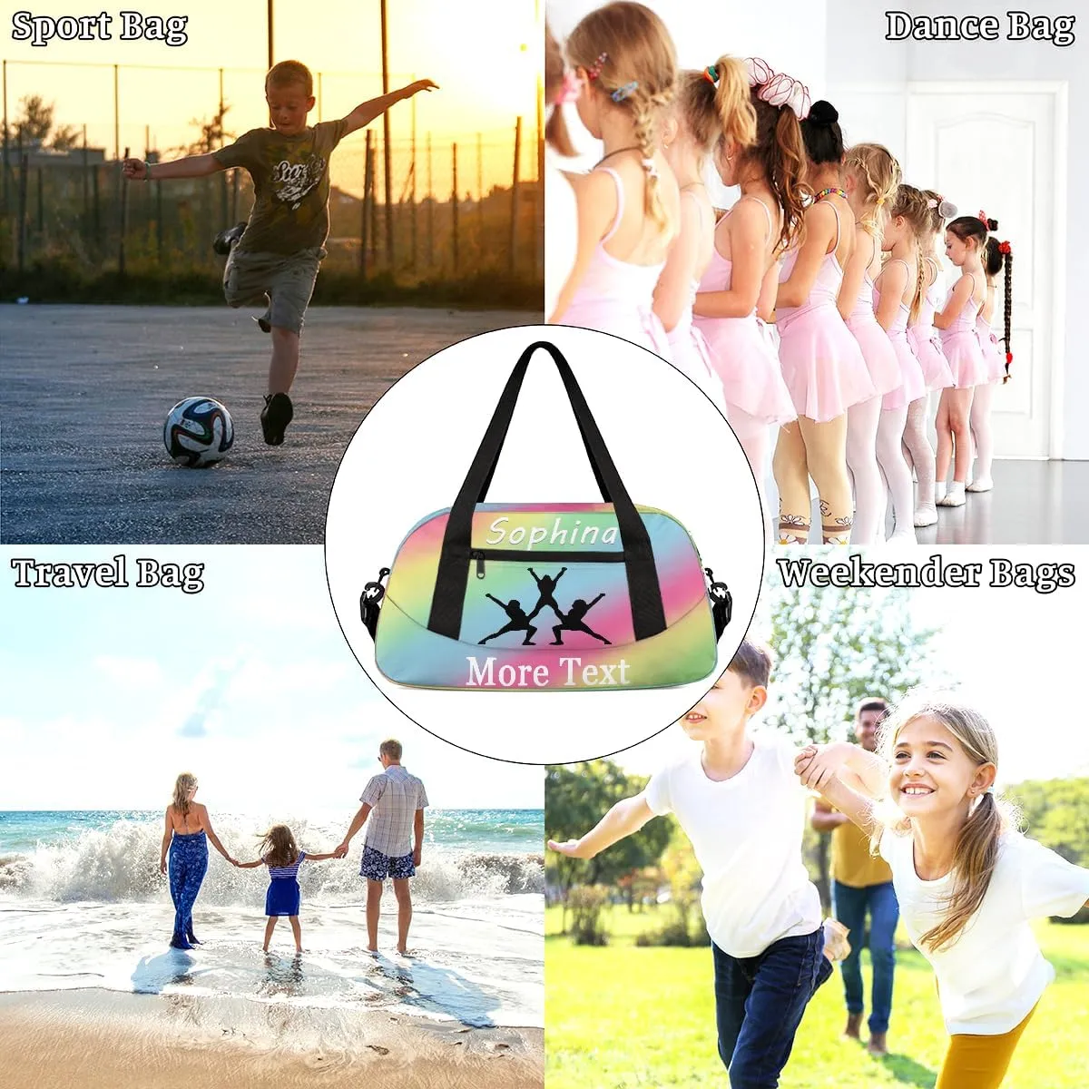 Personalized Cheer Bag for Kids Girls and Boys with Name Custom Sport Duffle Bag for Kids Girls and Boys Overnight Sleepover Bag Travel Bag Weekender Bag for Dance Gift Rainbow Cheer