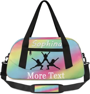 Personalized Cheer Bag for Kids Girls and Boys with Name Custom Sport Duffle Bag for Kids Girls and Boys Overnight Sleepover Bag Travel Bag Weekender Bag for Dance Gift Rainbow Cheer