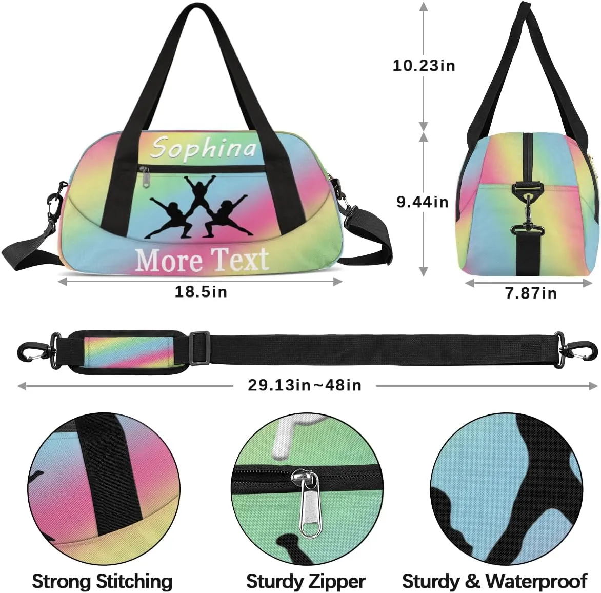Personalized Cheer Bag for Kids Girls and Boys with Name Custom Sport Duffle Bag for Kids Girls and Boys Overnight Sleepover Bag Travel Bag Weekender Bag for Dance Gift Rainbow Cheer