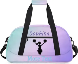 Personalized cheer Bag with Name Custom Sport Duffle Bag for Kids Girls and Boys Overnight Sleepover Bag Travel Bag Weekender Bag for Dance Gift cyan purple cheer