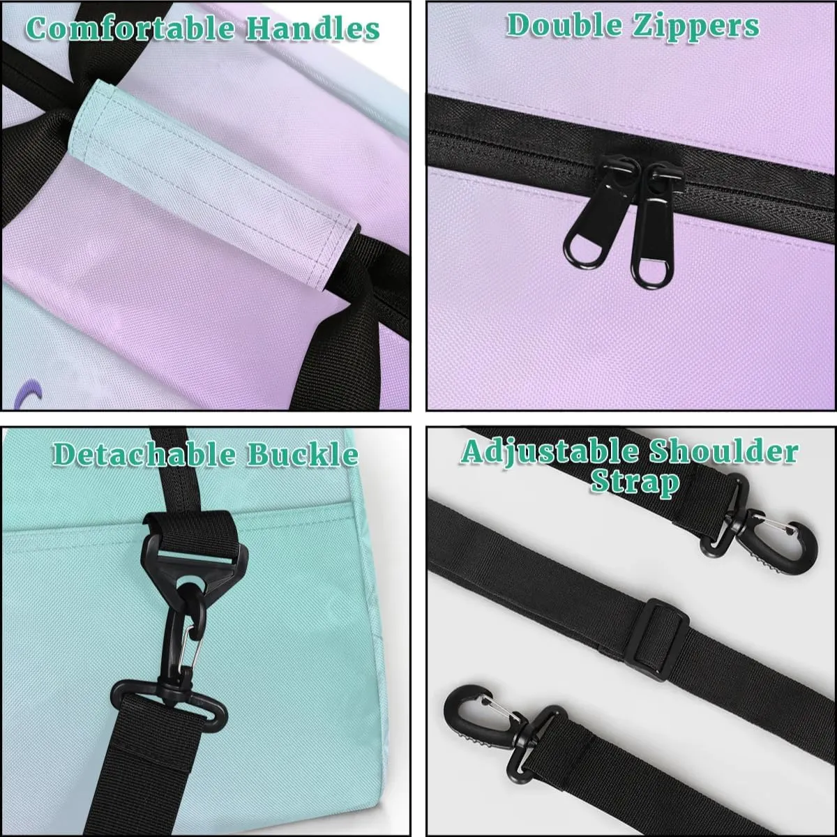 Personalized cheer Bag with Name Custom Sport Duffle Bag for Kids Girls and Boys Overnight Sleepover Bag Travel Bag Weekender Bag for Dance Gift cyan purple cheer