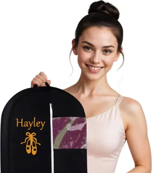 Personalized Garment bag for Hanging Clothes -Embroidered Ballet Dancer Breathable Black Custom Bags With 2 Mesh Pockets for Dancers, Ideal for Dance Customs, Custom Dress Cover Bag with Carry Handle