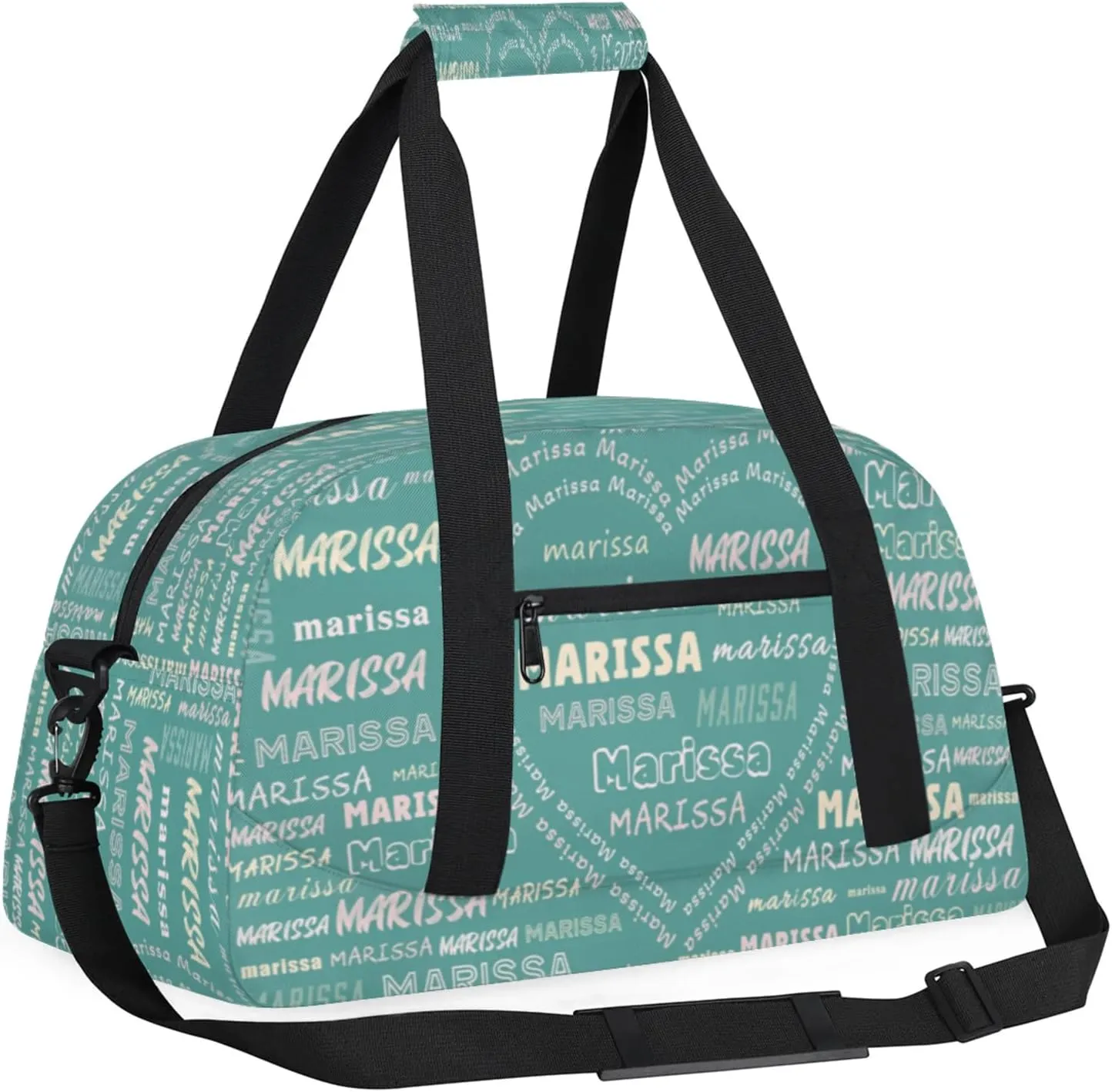 Personalized Kids Sports Duffel Bag with Name Custom Gym Dance Bag for Boys Girls Waterproof Weekender Overnight Bag for Travel Cheerleading Gymnastics Heart Cyan Pink