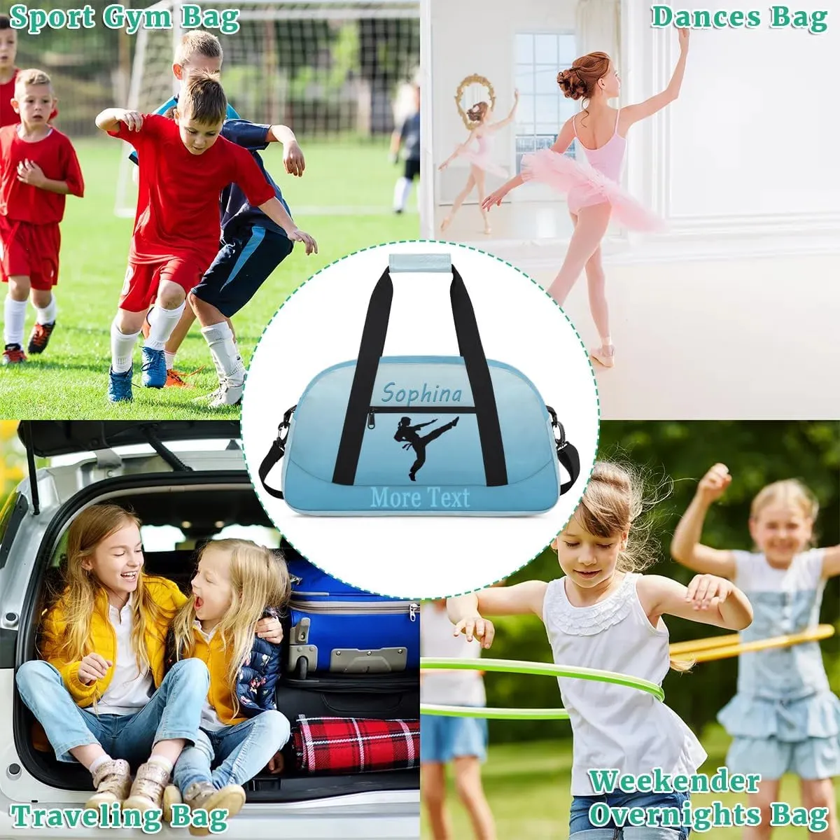 Personalized martial arts Bag with Name Custom Sport Duffle Bag Overnight Bag Sleepover bag travel bag Weekender Bags Workout Bag for Gym Gymnastics Gift blue white martial arts