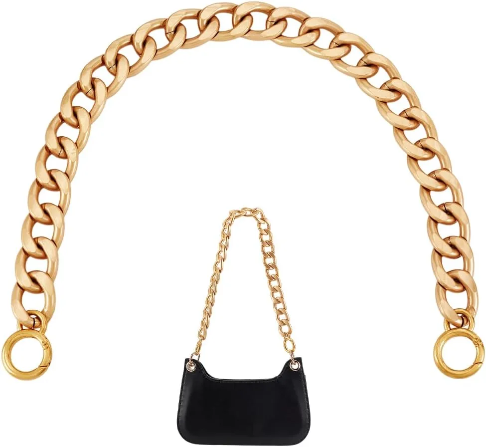 PH PandaHall 24inch Heavy Chunky Aluminum Metal Purse Handle Bag Chains, Bag Strap Gold Chain Handbag Chain Replacement Flat Chain Strap for Handbag Crossbody Tote Underarm Bag Accessories