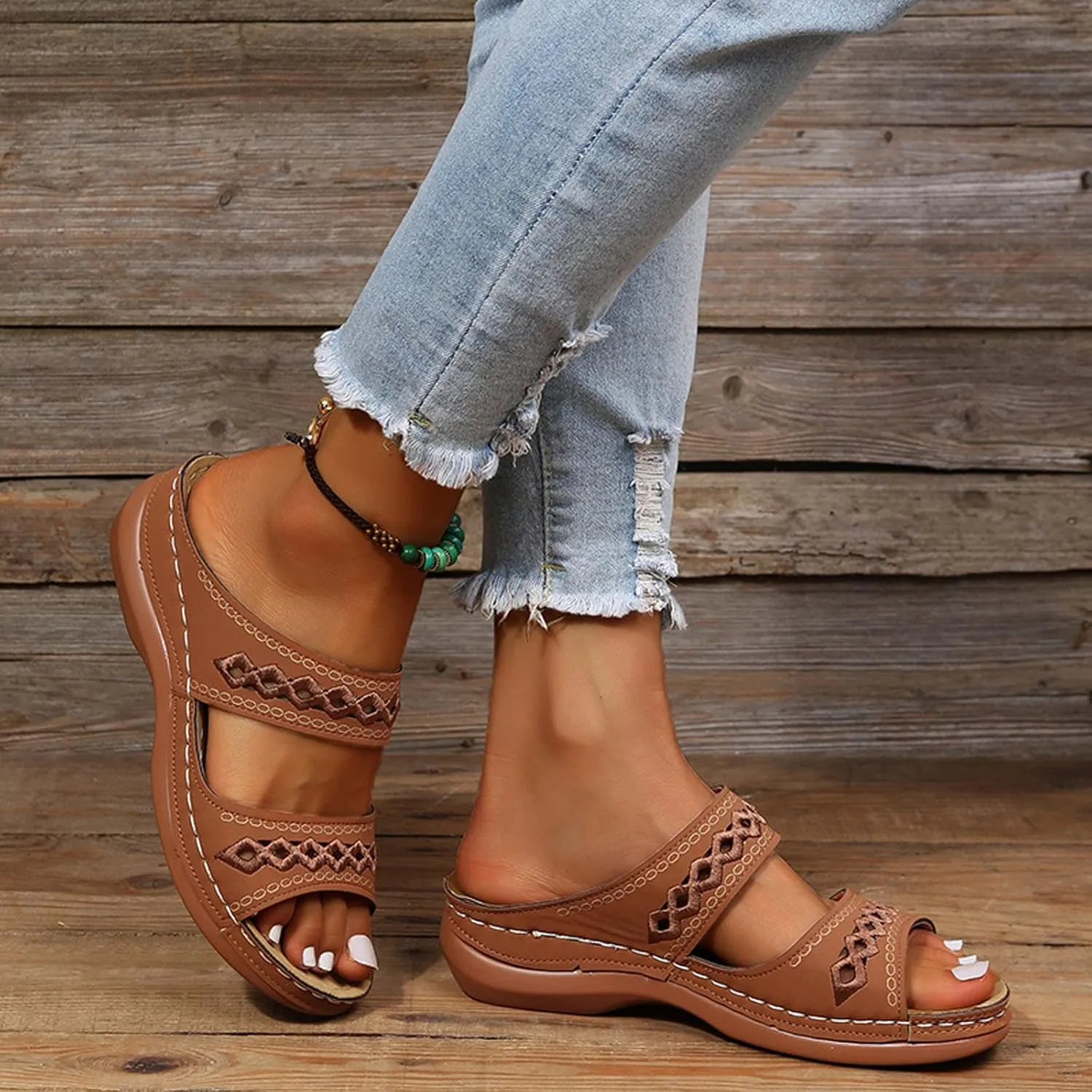 Plantar Fasciitis Sandals Women Memory Foam Womens Orthopedic Walking Shoes Black Flat Sandals for Women Arch Support Slides for Women Extra Wide Womens Sandals Planter Fasciitis Sandals for Women