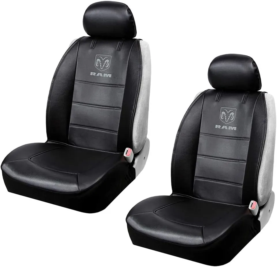 Plasticolor One Pair 008624R25 Seat Covers RAM Gray Embrodired Logo 3 Piece Sideless Premium Car Truck or SUV Seatcover with Cargo Pocket