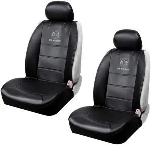 Plasticolor One Pair 008624R25 Seat Covers RAM Gray Embrodired Logo 3 Piece Sideless Premium Car Truck or SUV Seatcover with Cargo Pocket