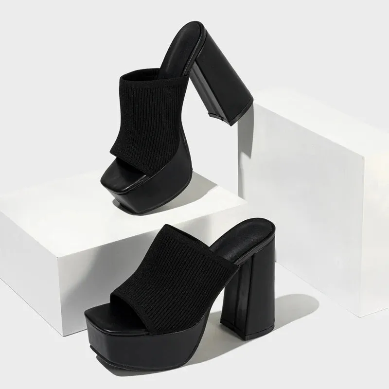 Platform Rome Shallow Thick Bottom Peep Toe Thin Heels Women Sandals Slip-On