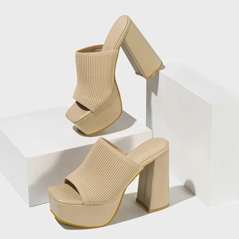 Platform Rome Shallow Thick Bottom Peep Toe Thin Heels Women Sandals Slip-On