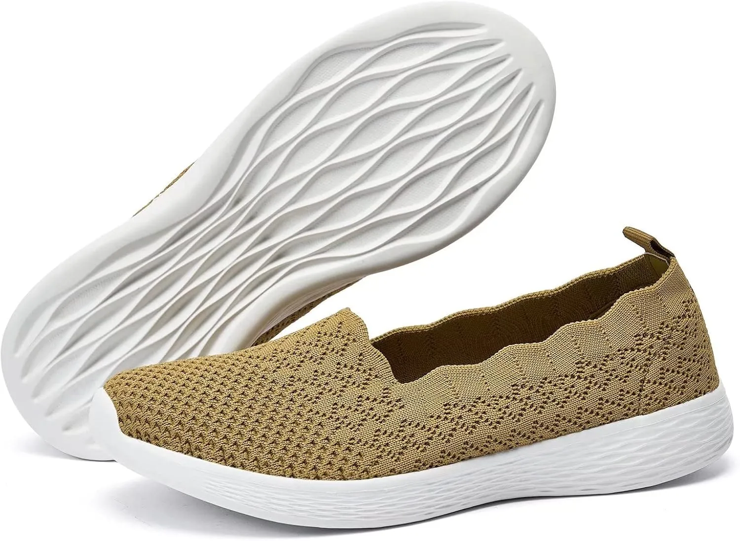 poemlady Women's Slip on Loafer Shoes - Mesh Casual Ballet Flat Nurse Walking Sneakers Knit Round Toe Memory Foam Casual Shoes
