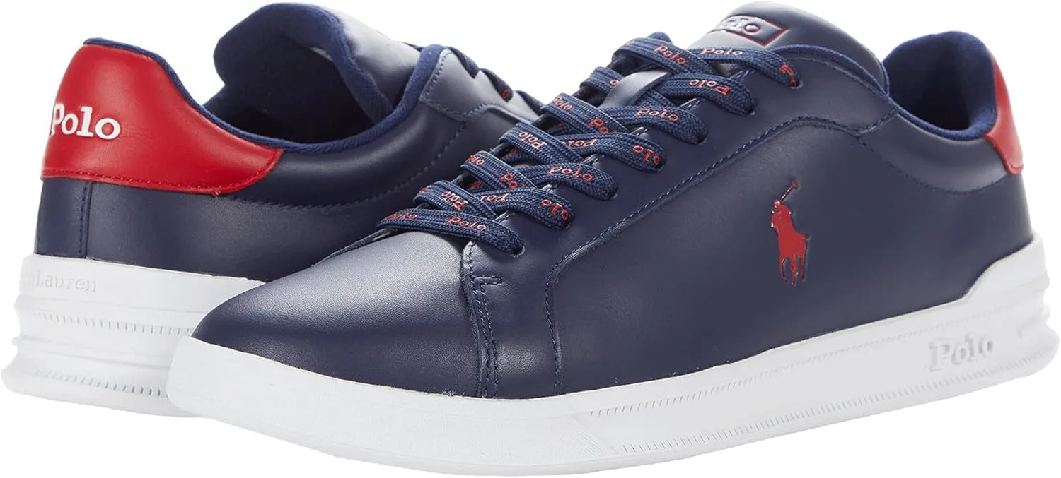 POLO RALPH LAUREN Heritage Court II Leather Sneaker Newport Navy/Rl2000 Red Nappa Leather 9 D (M)