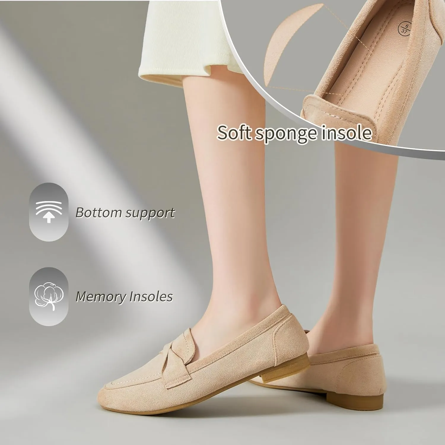 POVOGER Loafers for Women Slip on Shoes Black Flats Shoes Comfortable Work Shoes for Women Square Toe Ballets Flats