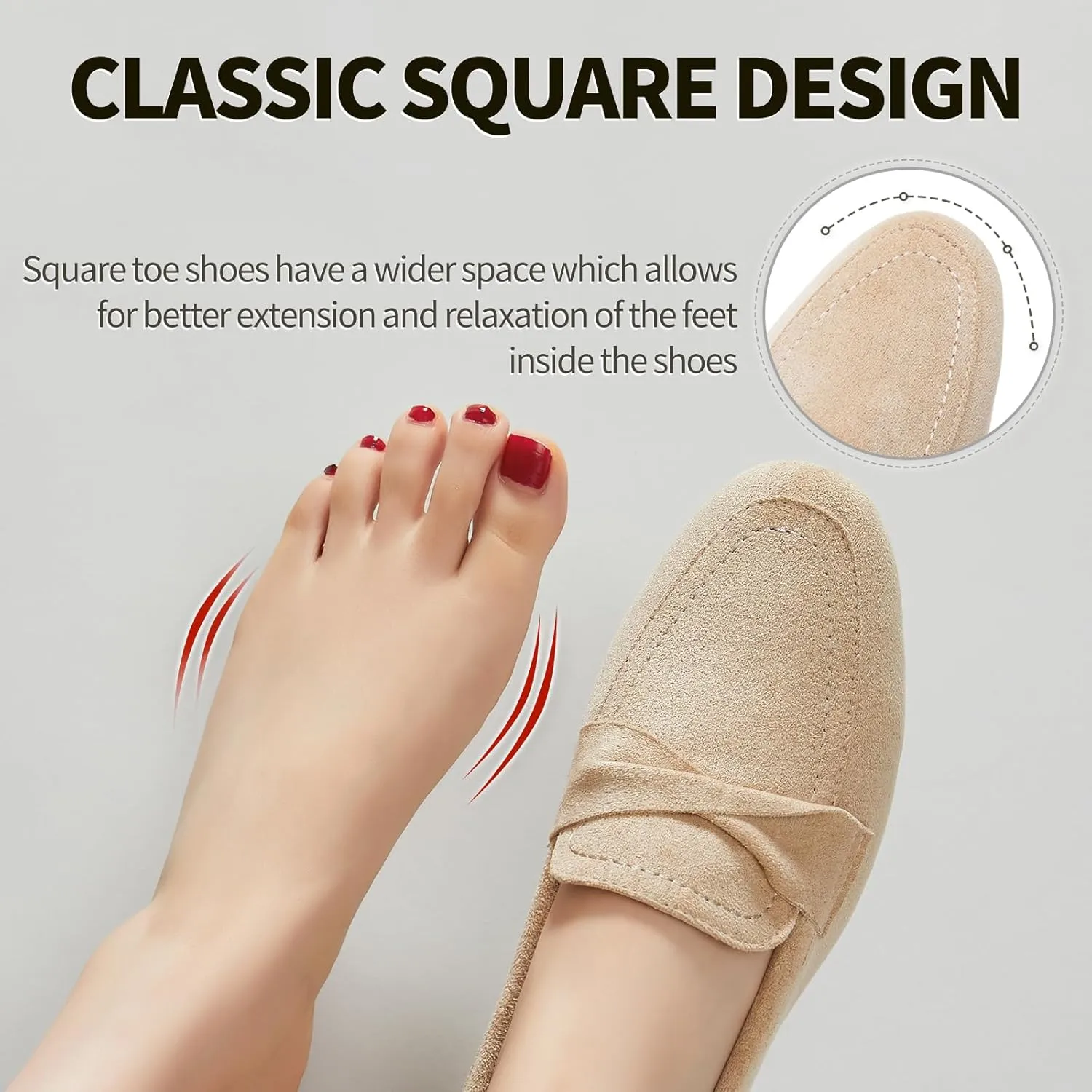 POVOGER Loafers for Women Slip on Shoes Black Flats Shoes Comfortable Work Shoes for Women Square Toe Ballets Flats