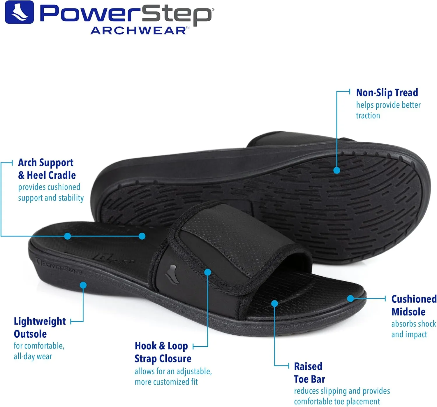 PowerStep Women's Arch Support, Plantar Fasciitis Relief Slide Sandal