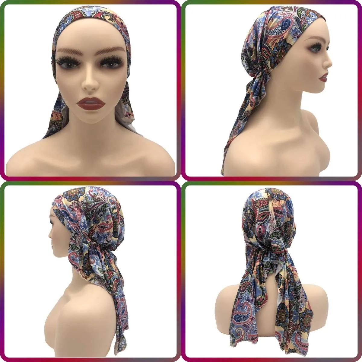 Pre Tied Head Covers Sets Chemo Beanies for Women Slip On Lightweight Chemo Bandana Turban