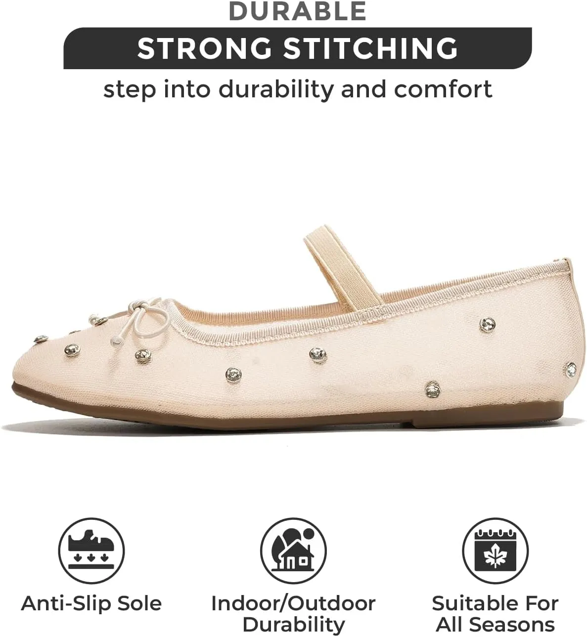 Project Cloud Ballet Flats for Women - Crystal-Embellished Mesh Ballet Flats for Women Footwear - Non-Slip Mary Jane Shoes with Memory Foam - Casual Footwear for All-Day Comfort (Amity)