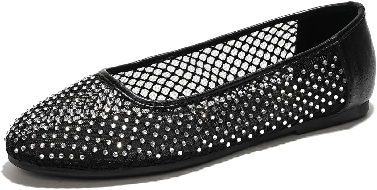 Project Cloud Mesh Womens Flats - Memory Foam Ballet Flats Shoes for Women - Non Slip Ballerina Womens Sneakers - Trendy Slip on Flat Shoes for Women (Ruthie, Black, 8.5)